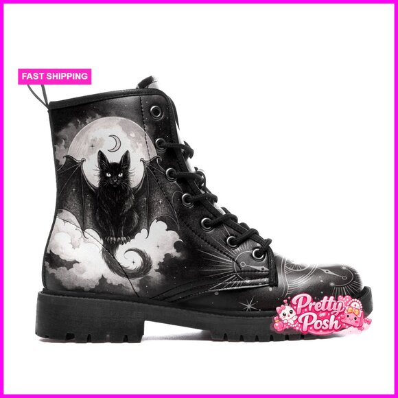 Gothic Combat Ankle Boots Vegan Leather Lace-Up Chunky Heel